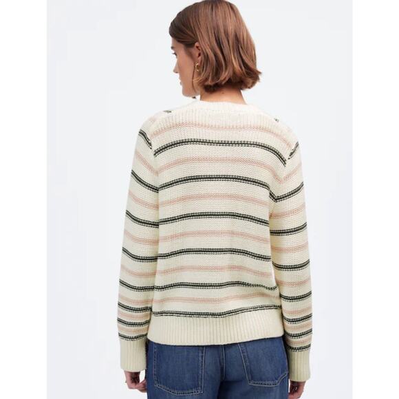 NWT Madewell Cotton Crewneck Sweater in Stripe In Dark Loden Stripe Size S - Picture 2 of 6